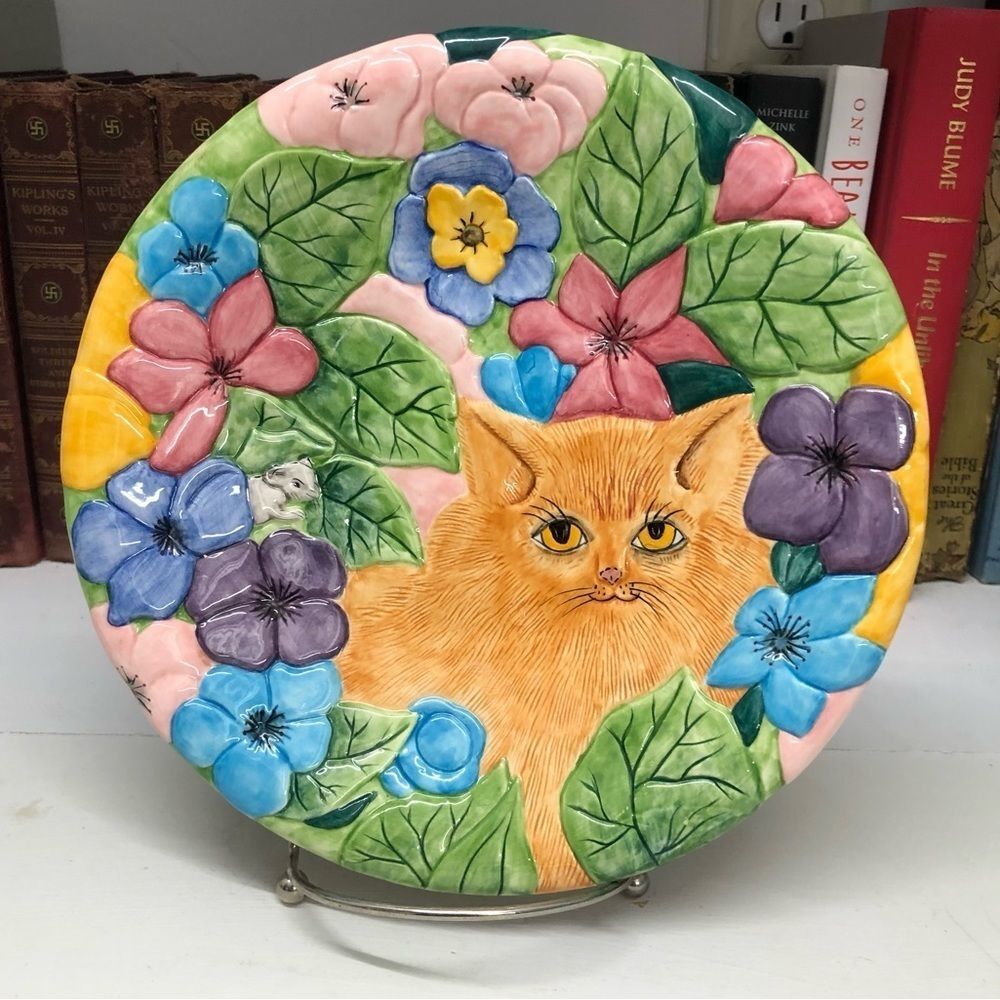 VINTAGE 1991 Pate Wade Cat & Mouse Porcelain Plate 0392